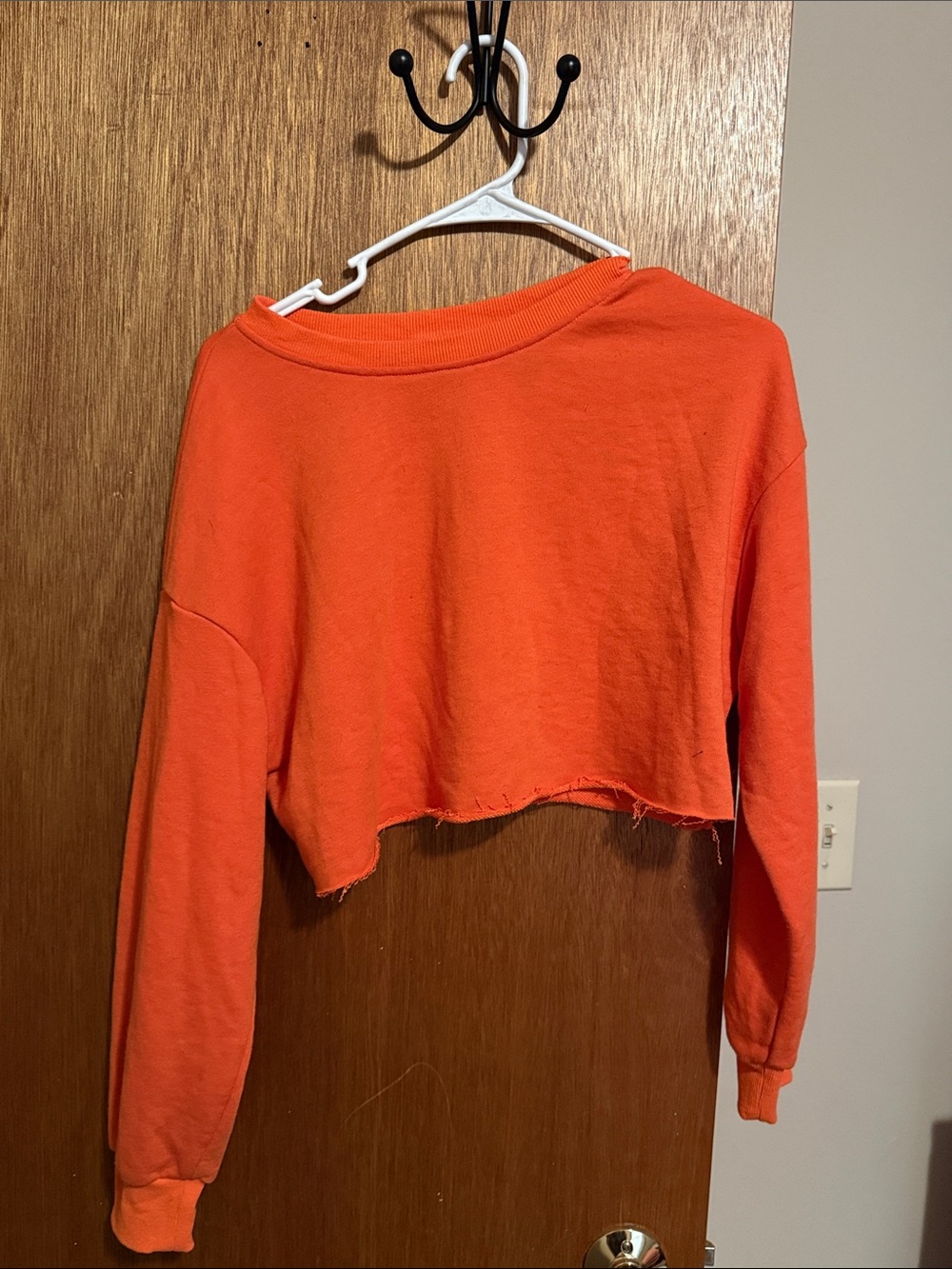 SHEIN Bright Orange Cropped Raw-Hem Sweatshirt